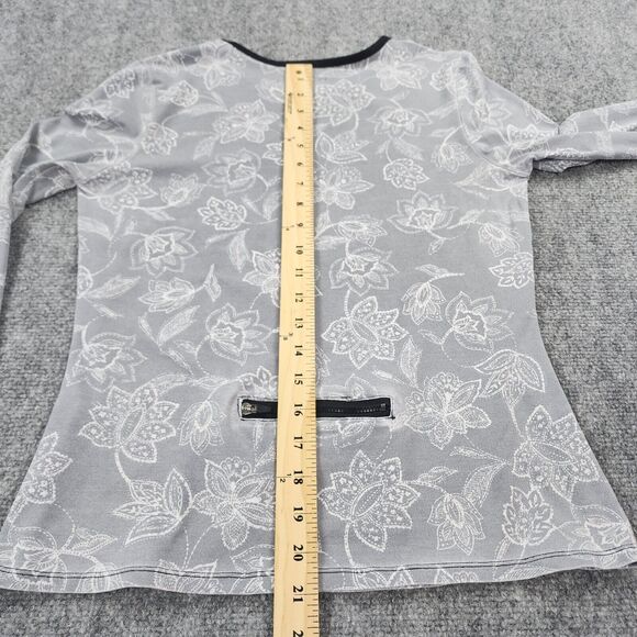 Hang Ten Rash Guard Womens Small Gray Floral Long Sleeve Stretch Zip Pocket Surf - Picture 6 of 16